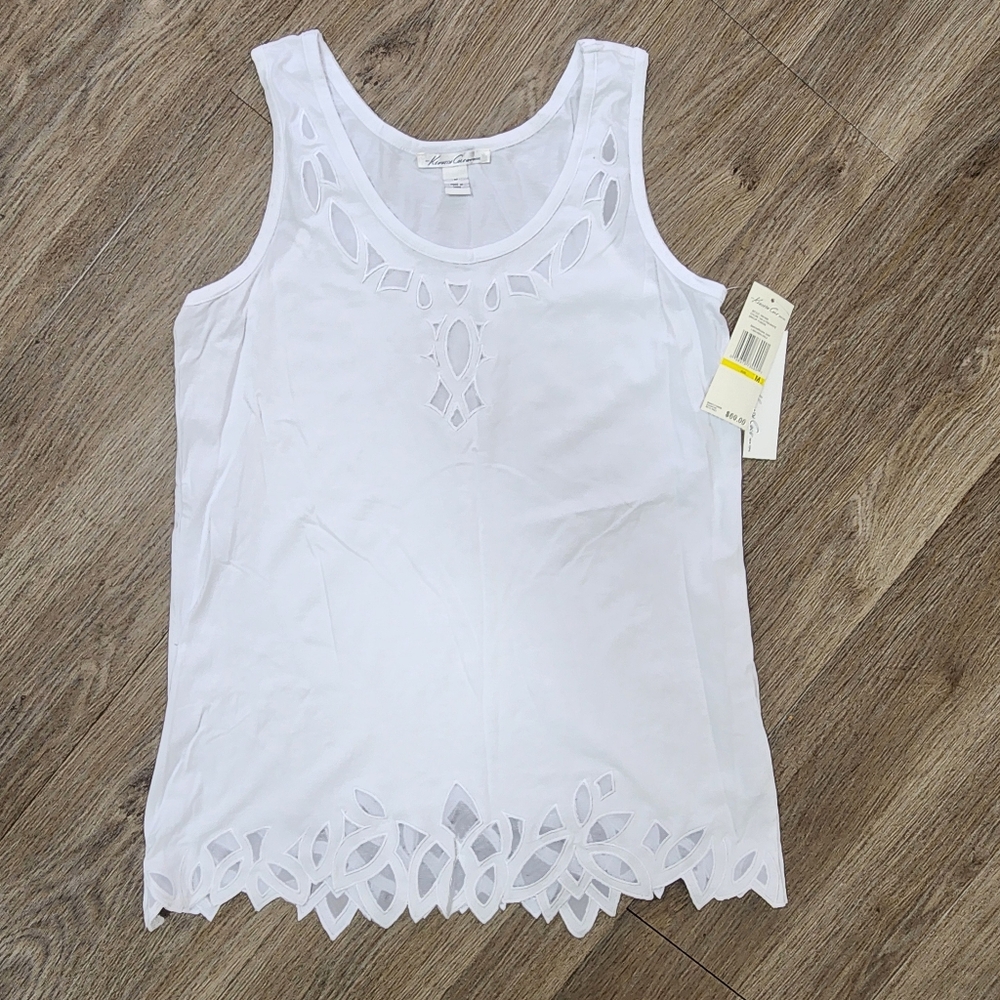 Kenneth Cole NWT White Sleeveless Top with Cutout Design Size M
